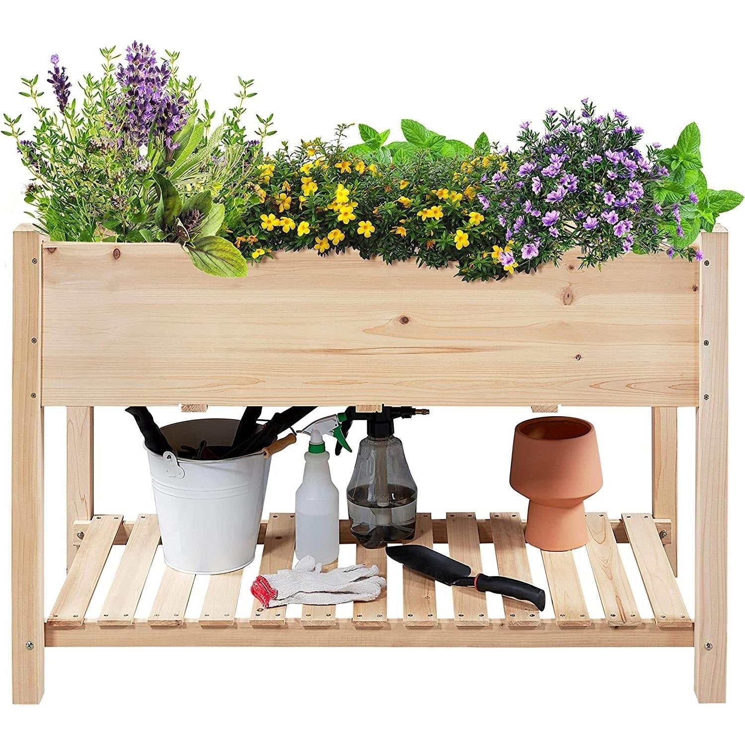 Solid Wood 2-Tier Raised Garden Bed Planter Box 4-ft x 2-ft x 32-inch High LuxuryLifeWay Online Store