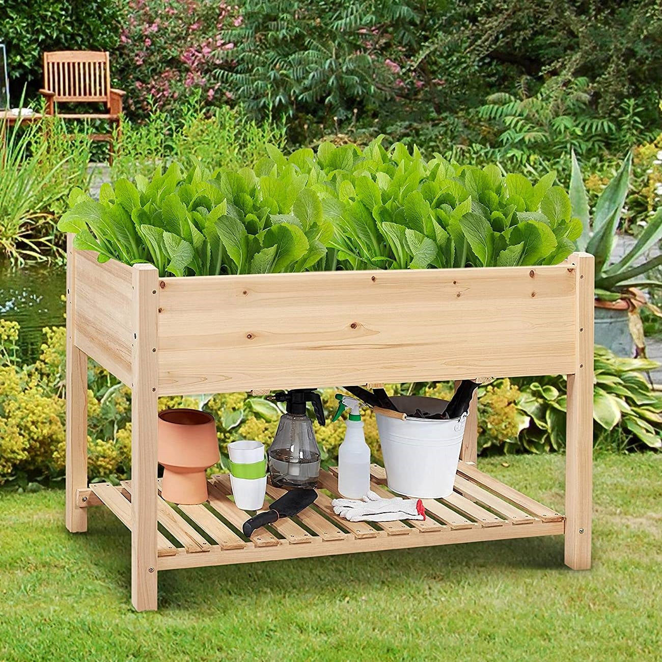 Solid Wood 2-Tier Raised Garden Bed Planter Box 4-ft x 2-ft x 32-inch High LuxuryLifeWay Online Store