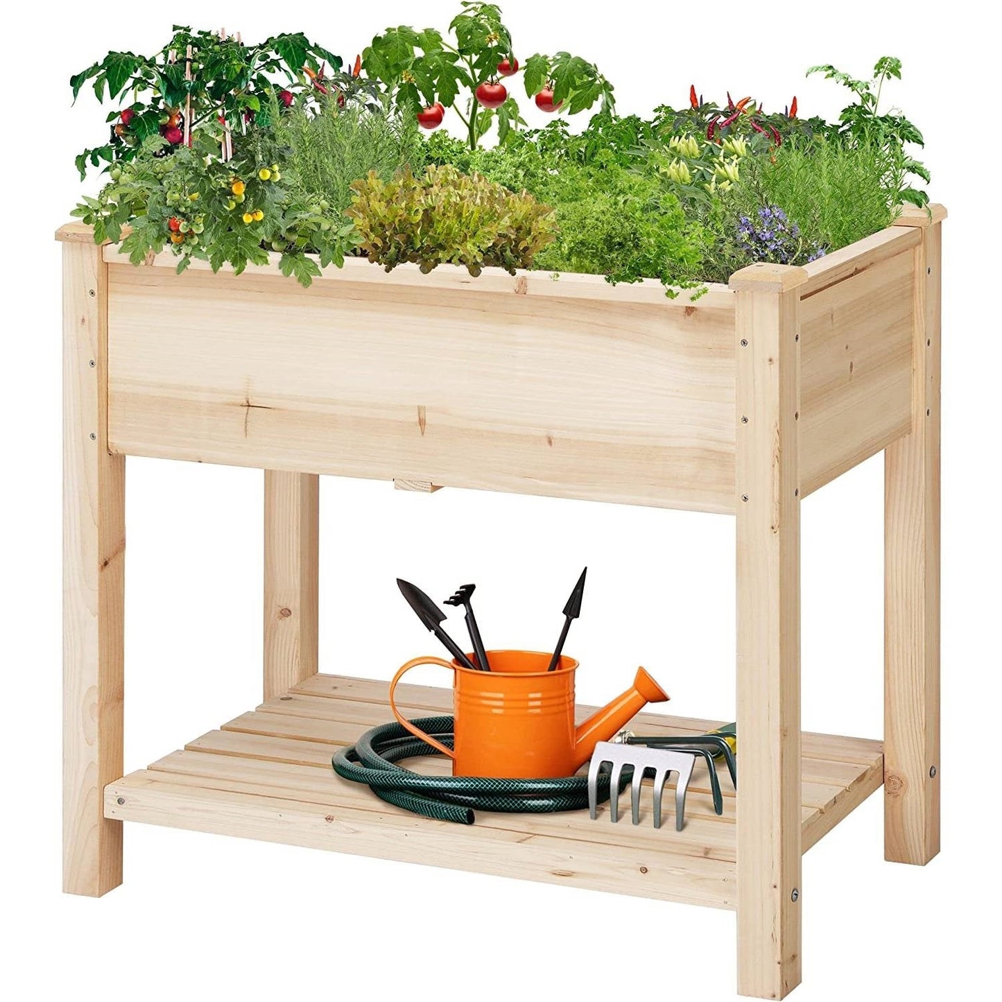 Solid Wood 2-Tier Raised Garden Bed Planter Bed with Bottom Storage Shelf LuxuryLifeWay Online Store