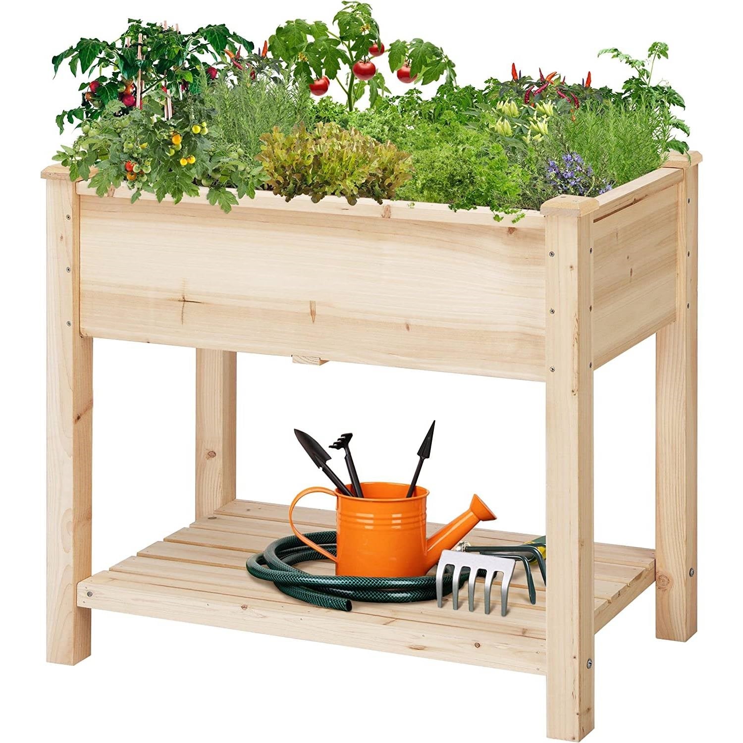 Solid Wood 2-Tier Raised Garden Bed Planter Bed with Bottom Storage Shelf LuxuryLifeWay Online Store