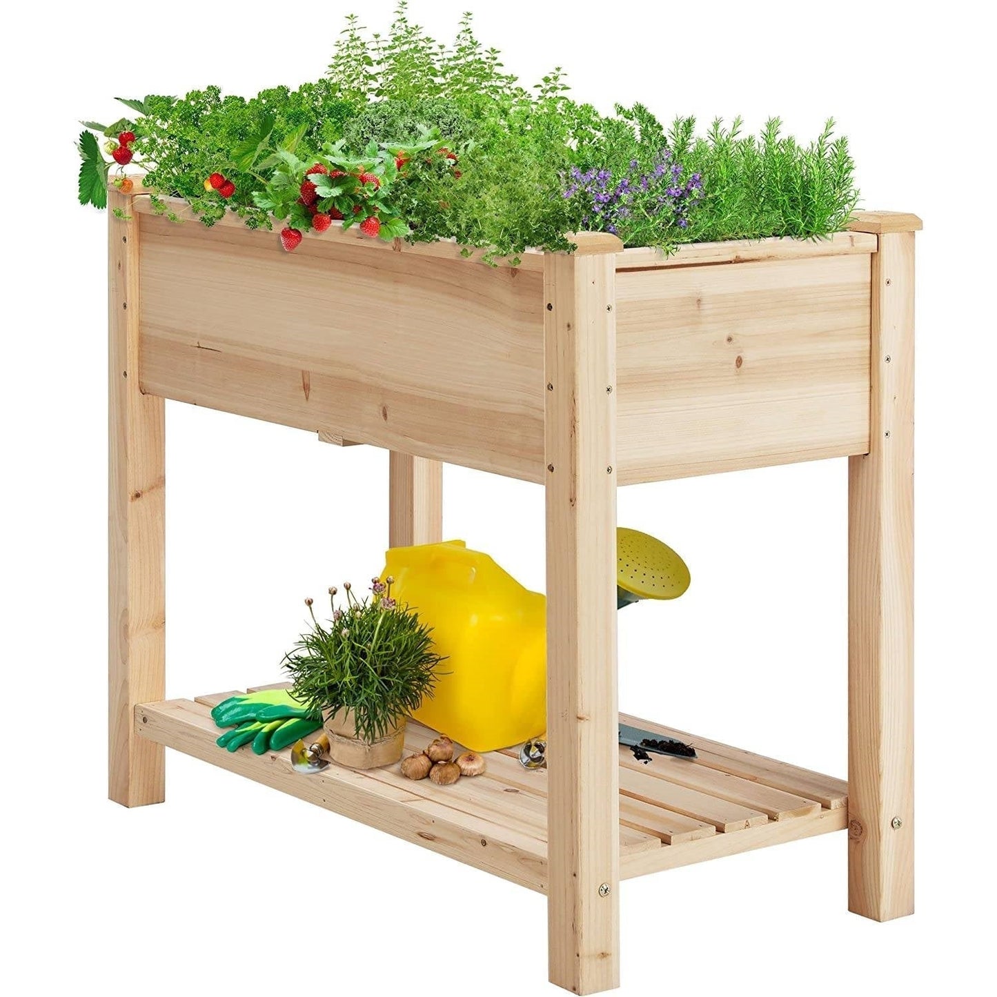 Solid Wood 2-Tier Raised Garden Bed Planter Bed with Bottom Storage Shelf LuxuryLifeWay Online Store