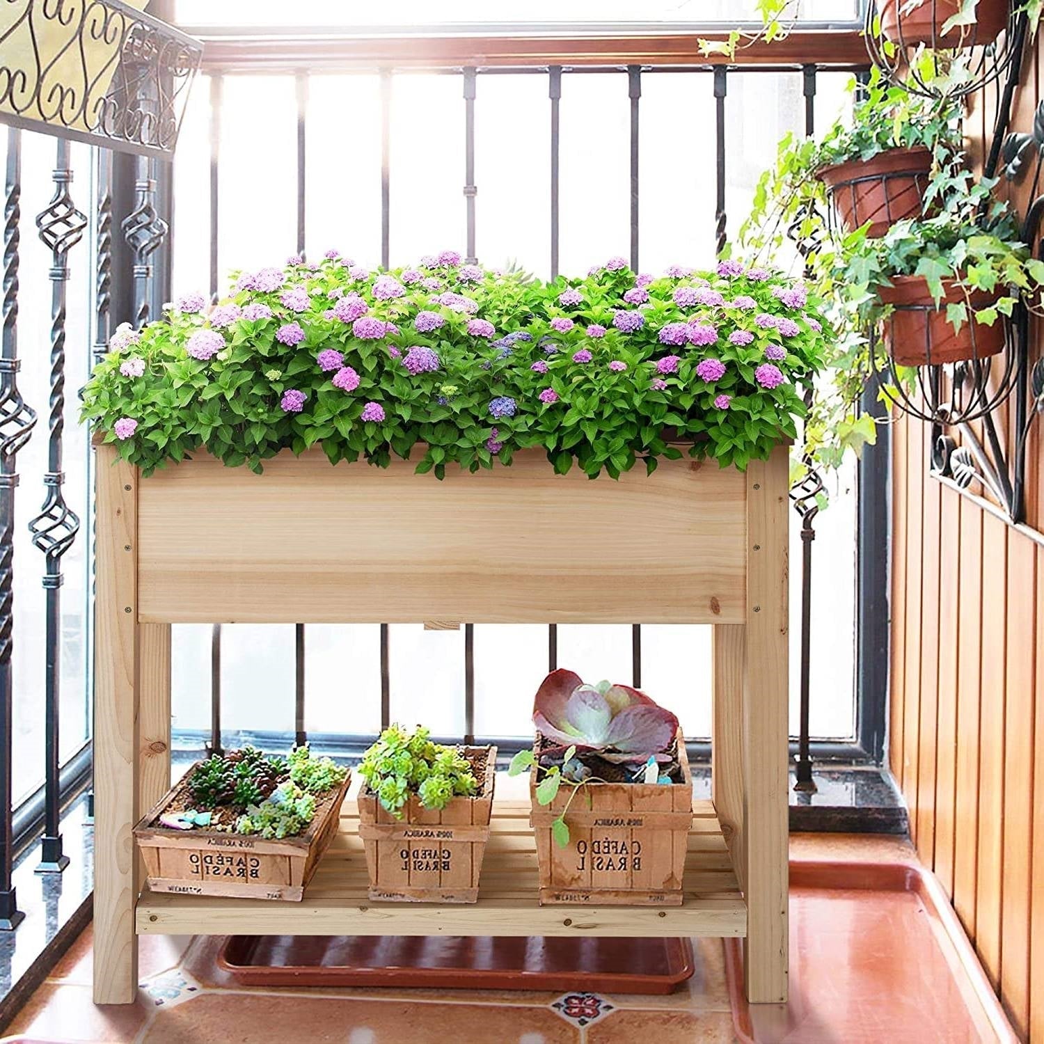 Solid Wood 2-Tier Raised Garden Bed Planter Bed with Bottom Storage Shelf LuxuryLifeWay Online Store