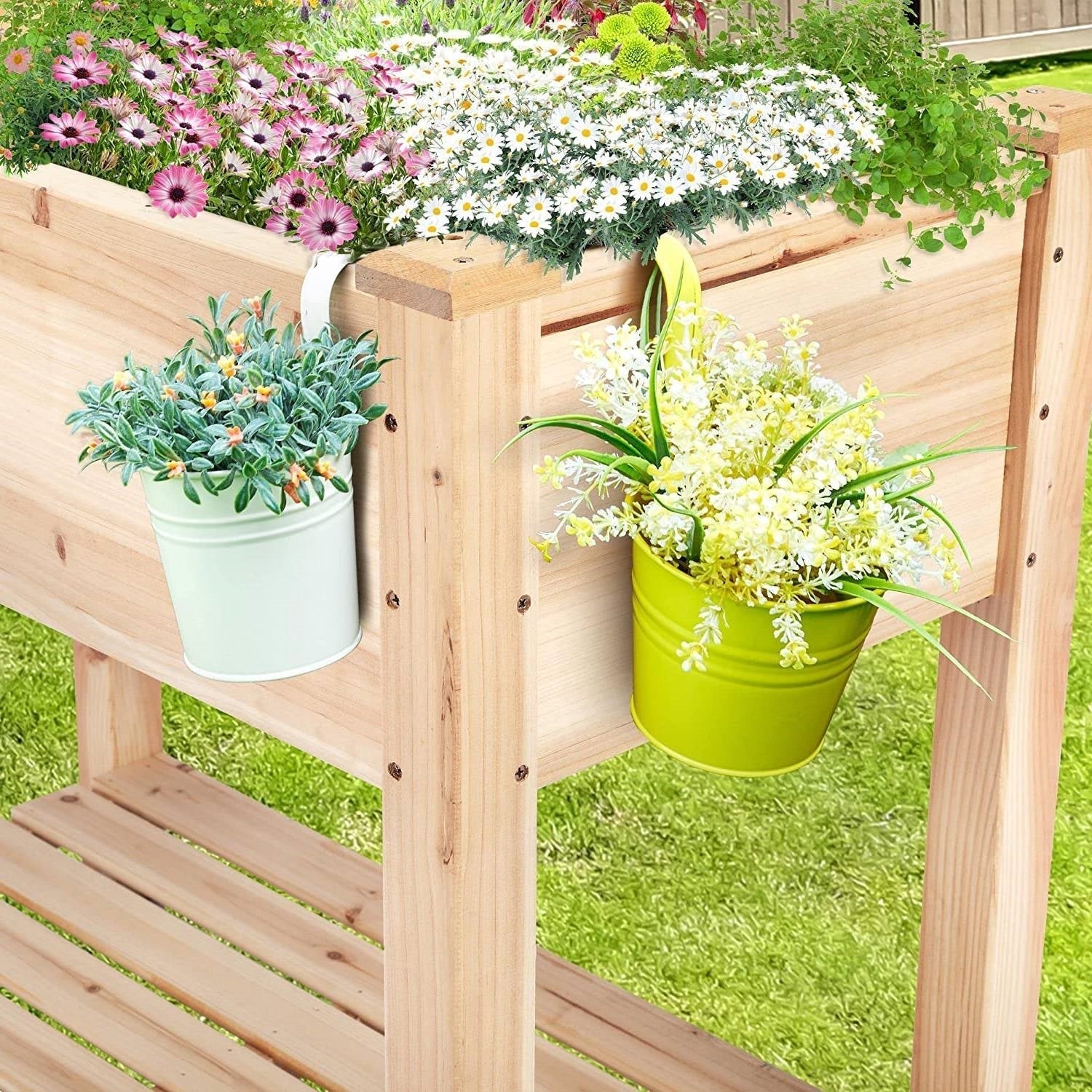 Solid Wood 2-Tier Raised Garden Bed Planter Bed with Bottom Storage Shelf LuxuryLifeWay Online Store