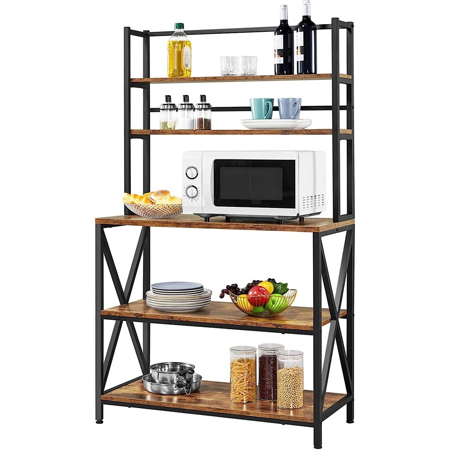 Modern Industrial Metal Wood Bakers Rack Kitchen Storage Shelf LuxuryLifeWay Online Store