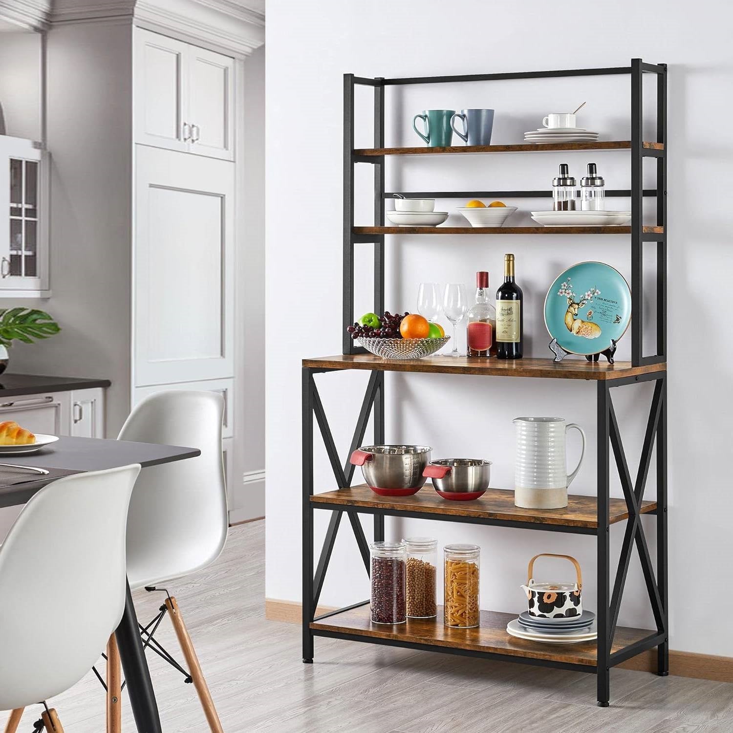 Modern Industrial Metal Wood Bakers Rack Kitchen Storage Shelf LuxuryLifeWay Online Store