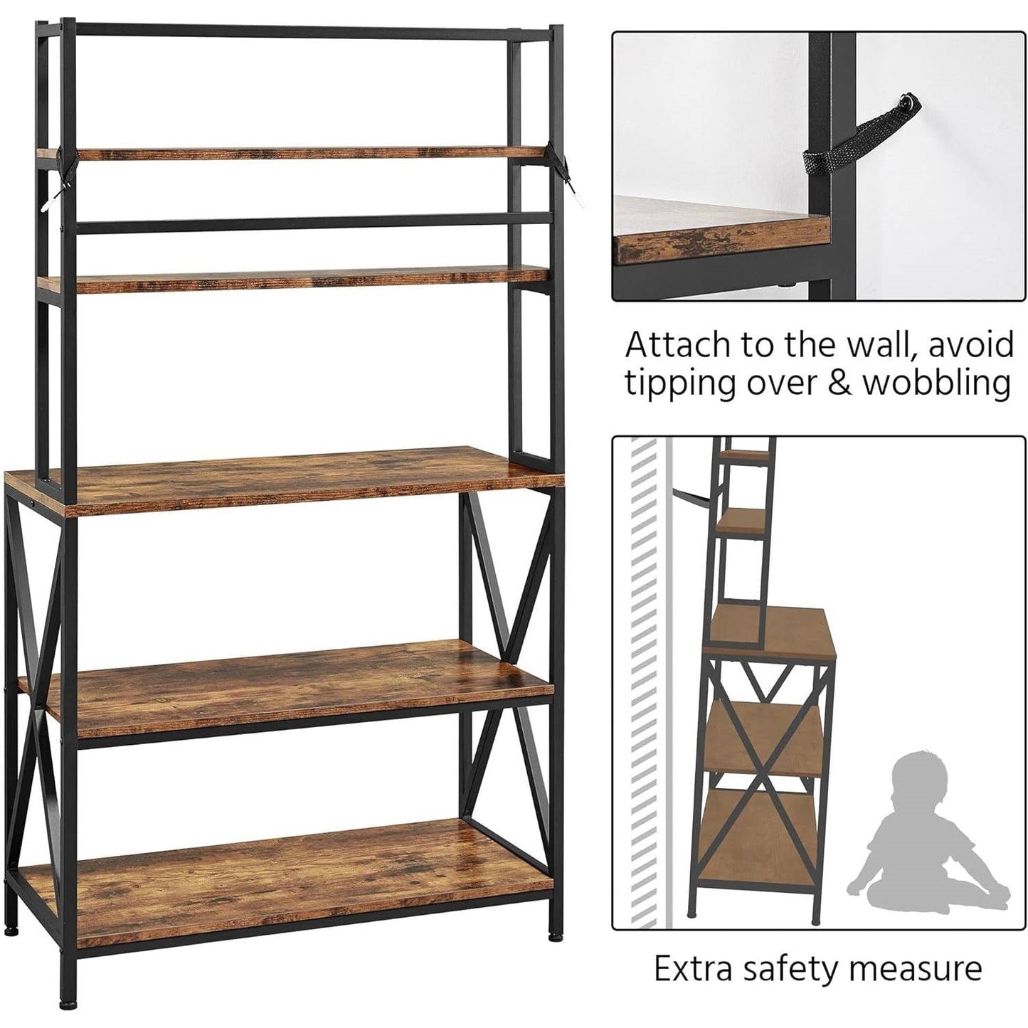 Modern Industrial Metal Wood Bakers Rack Kitchen Storage Shelf LuxuryLifeWay Online Store