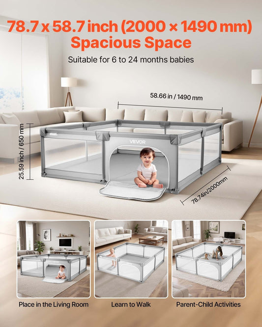 Baby Playpen, 78.7 x 58.7 Large Toddlers Playpen, Indoor/Outdoor Baby Fence Play Yard with 50 Ocean Balls, Zippered Door & Breathable Mesh, No-Gap Safety Activity Center for Babies Toddlers LuxuryLifeWay Online Store