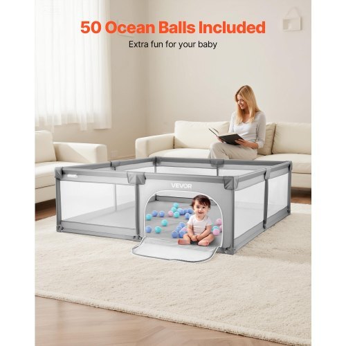 Baby Playpen, 78.7 x 58.7 Large Toddlers Playpen, Indoor/Outdoor Baby Fence Play Yard with 50 Ocean Balls, Zippered Door & Breathable Mesh, No-Gap Safety Activity Center for Babies Toddlers LuxuryLifeWay Online Store
