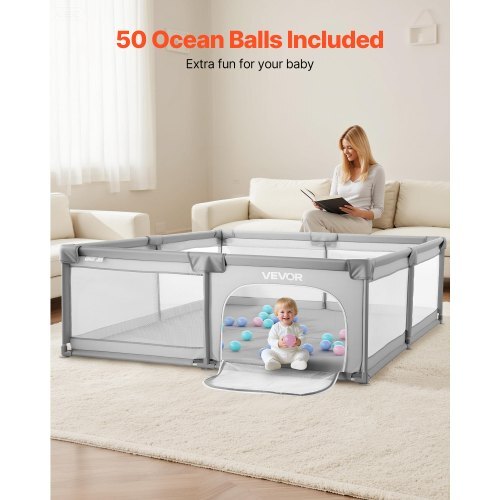 Baby Playpen, 78.7 x 70.3 Extra Large Playpen for Babies Toddlers, Indoor/Outdoor Baby Fence Play Yard, No-Gap Safety Activity Center with 50 Ocean Balls, Zippered Door & Soft Breathable Mesh LuxuryLifeWay Online Store