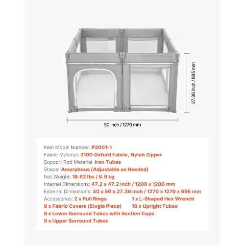 Baby Playpen, 47.2 x 47.2 Foldable Toddlers Playpen, Indoor/Outdoor Baby Fence Play Yard with Zippered Door & Soft Breathable Mesh, No-Gap Toddlers Activity Center for 6 -24 Months Babies LuxuryLifeWay Online Store