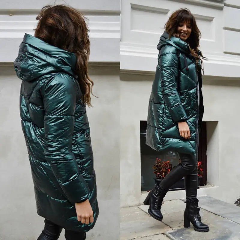 Women's Mid-length Solid Color Cotton Hooded Jacket