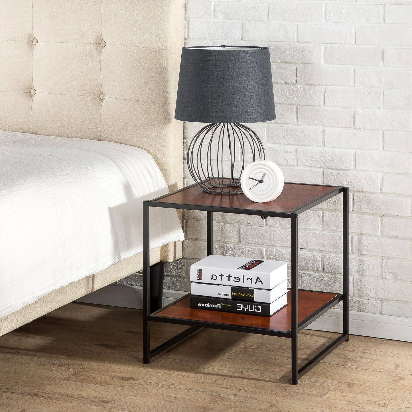 Modern Steel Frame End Table Nightstand in Brown LuxuryLifeWay Online Store