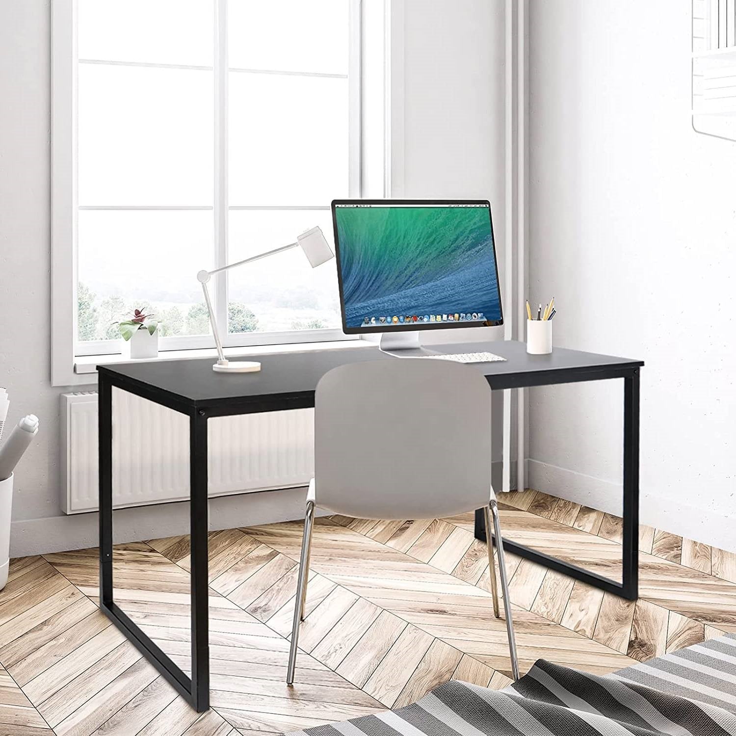 Black Metal Frame Wood Top Modern Home Office Laptop Computer Desk Writing Table LuxuryLifeWay Online Store
