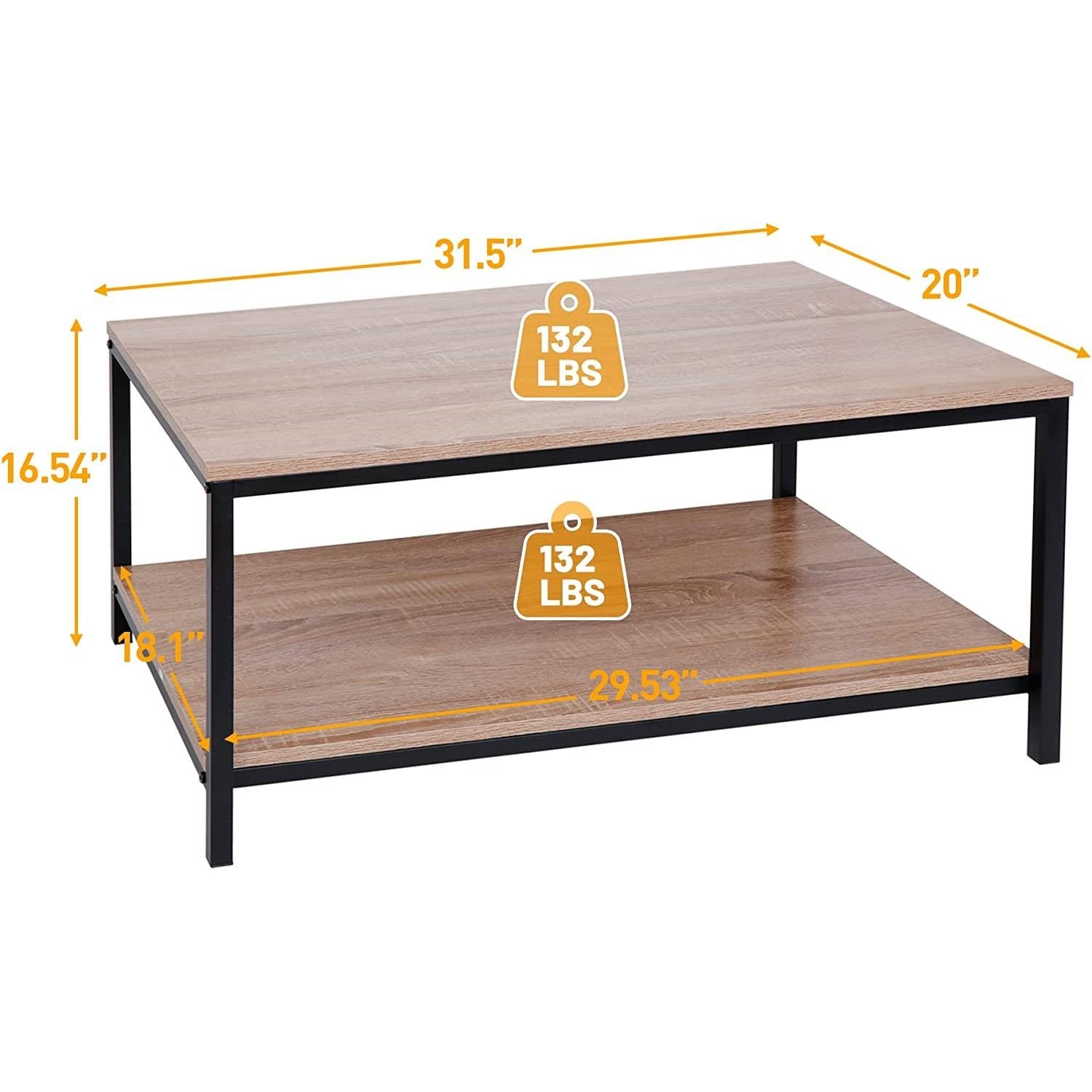 Modern 2-Tier Metal Wooden Coffee Table in Natural Wood Finish LuxuryLifeWay Online Store