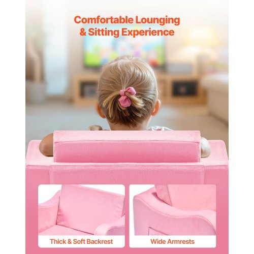 2-in-1 Kids Sofa, Foldable Toddler Soft Couch with Armrests, Made of 28D Sponge & Short Pile, Convertible Toddler Chair to Lounger, Kid Couch Fold Out for Fun Playtime or Comfy Lounging, M, Pink LuxuryLifeWay Online Store