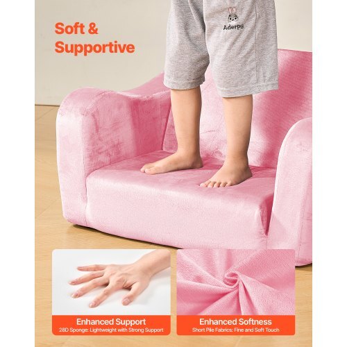 2-in-1 Kids Sofa, Foldable Toddler Soft Couch with Armrests, Made of 28D Sponge & Short Pile, Convertible Toddler Chair to Lounger, Kid Couch Fold Out for Fun Playtime or Comfy Lounging, M, Pink LuxuryLifeWay Online Store