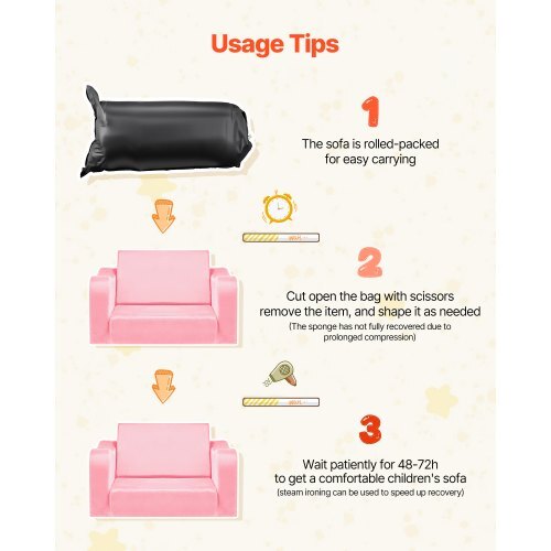 2-in-1 Kids Sofa, Foldable Toddler Soft Couch with Armrests, Made of 28D Sponge & Short Pile, Convertible Toddler Chair to Lounger, Kid Couch Fold Out for Fun Playtime or Comfy Lounging, M, Pink LuxuryLifeWay Online Store
