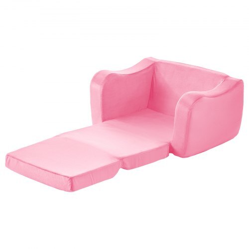 2-in-1 Kids Sofa, Foldable Toddler Soft Couch with Armrests, Made of 28D Sponge & Short Pile, Convertible Toddler Chair to Lounger, Kid Couch Fold Out for Fun Playtime or Comfy Lounging, M, Pink LuxuryLifeWay Online Store