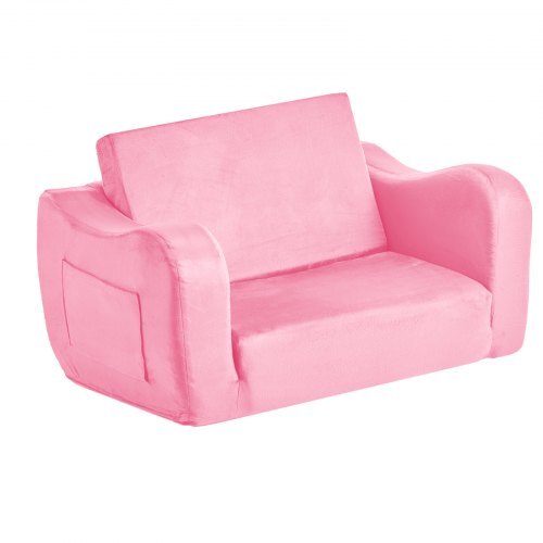 2-in-1 Kids Sofa, Foldable Toddler Soft Couch with Armrests, Made of 28D Sponge & Short Pile, Convertible Toddler Chair to Lounger, Kid Couch Fold Out for Fun Playtime or Comfy Lounging, M, Pink LuxuryLifeWay Online Store