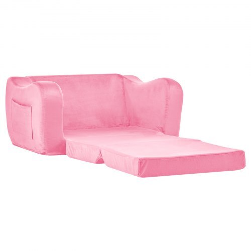 2-in-1 Kids Sofa, Foldable Toddler Soft Couch with Armrests, Made of 28D Sponge & Short Pile, Convertible Toddler Chair to Lounger, Kid Couch Fold Out for Fun Playtime or Comfy Lounging, M, Pink LuxuryLifeWay Online Store