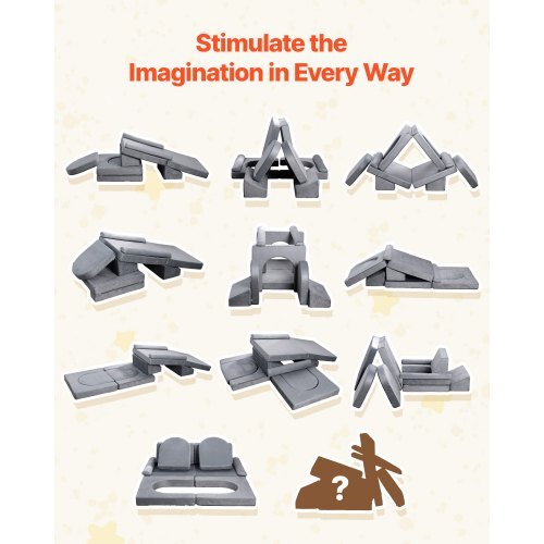 Modular Kids Play Couch, Sectional Toddler Sofa with Armrests, 28D Sponge & Short Pile, Convertible Kids Modular Couch DIY Creative Combination for Playroom, Bedroom, Living Room, 10 Pcs, Gray LuxuryLifeWay Online Store