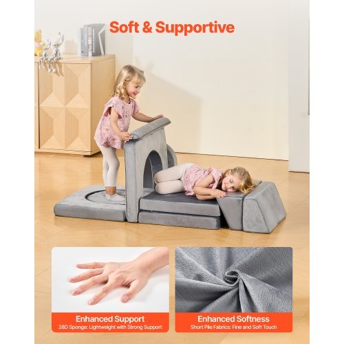 Modular Kids Play Couch, Sectional Toddler Sofa with Armrests, 28D Sponge & Short Pile, Convertible Kids Modular Couch DIY Creative Combination for Playroom, Bedroom, Living Room, 10 Pcs, Gray LuxuryLifeWay Online Store