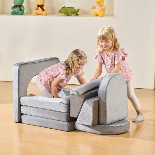 Modular Kids Play Couch, Sectional Toddler Sofa with Armrests, 28D Sponge & Short Pile, Convertible Kids Modular Couch DIY Creative Combination for Playroom, Bedroom, Living Room, 10 Pcs, Gray LuxuryLifeWay Online Store