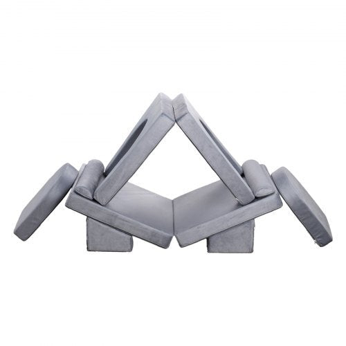 Modular Kids Play Couch, Sectional Toddler Sofa with Armrests, 28D Sponge & Short Pile, Convertible Kids Modular Couch DIY Creative Combination for Playroom, Bedroom, Living Room, 10 Pcs, Gray LuxuryLifeWay Online Store