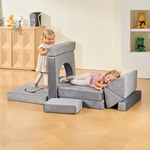Modular Kids Play Couch, Sectional Toddler Sofa with Armrests, 28D Sponge & Short Pile, Convertible Kids Modular Couch DIY Creative Combination for Playroom, Bedroom, Living Room, 14 Pcs, Gray LuxuryLifeWay Online Store