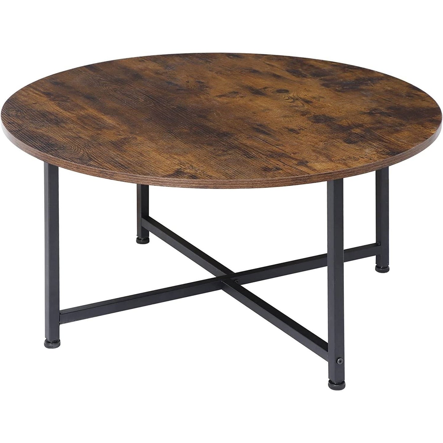 Modern Round Industrial Coffee Table with Rustic Brown Wood Top LuxuryLifeWay Online Store
