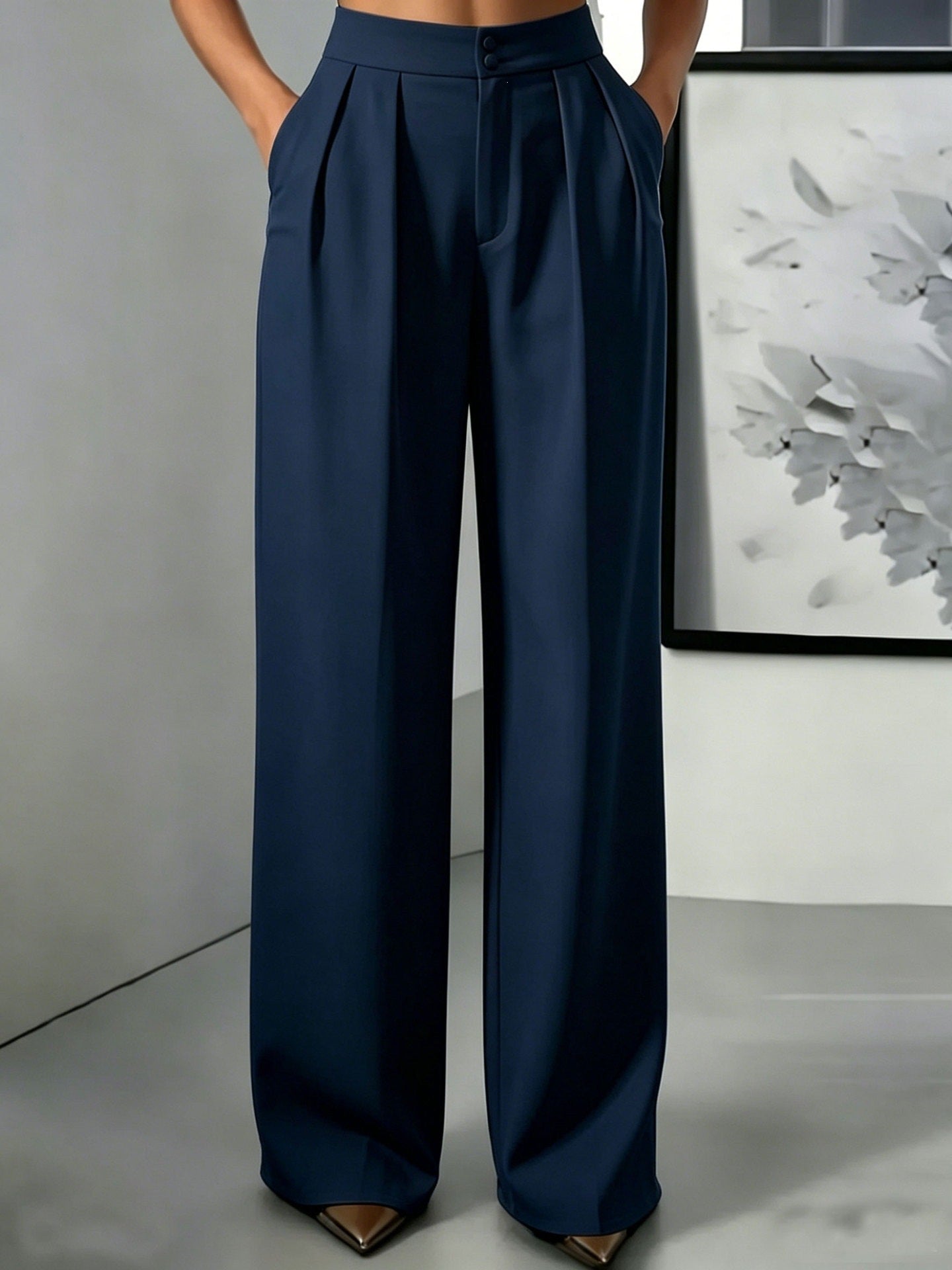 Straight-leg Minimalist Suit Slim-fit Elastic-waist Pants For Women NorixaFashion.com