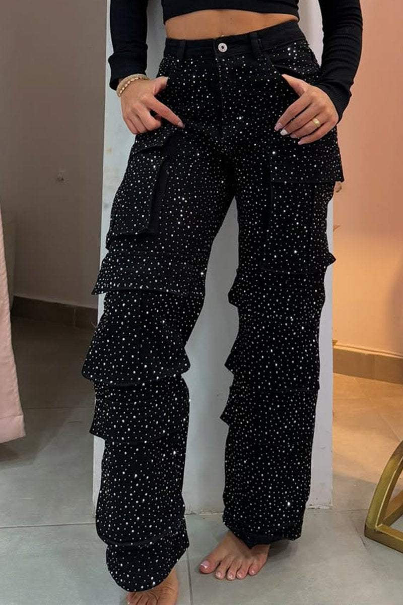 Women's Casual Jeans With Pockets And Diamonds Overalls LadyShow.Store