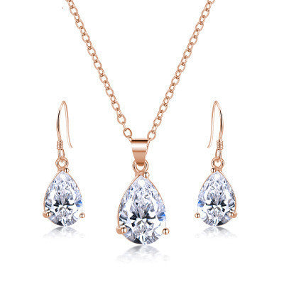 Direct Selling Zircon Earrings Necklace Set Drop Earrings 925 Ear Hook Ear Jewelry Clavicle Chain Wholesale Gifts