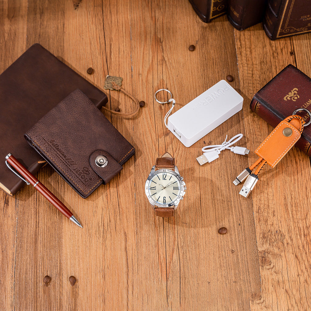 Mens Boutique Gift Set Wallet Power Bank Keychain Large Dial Quartz Watch LuxuryLifeWay Online Store