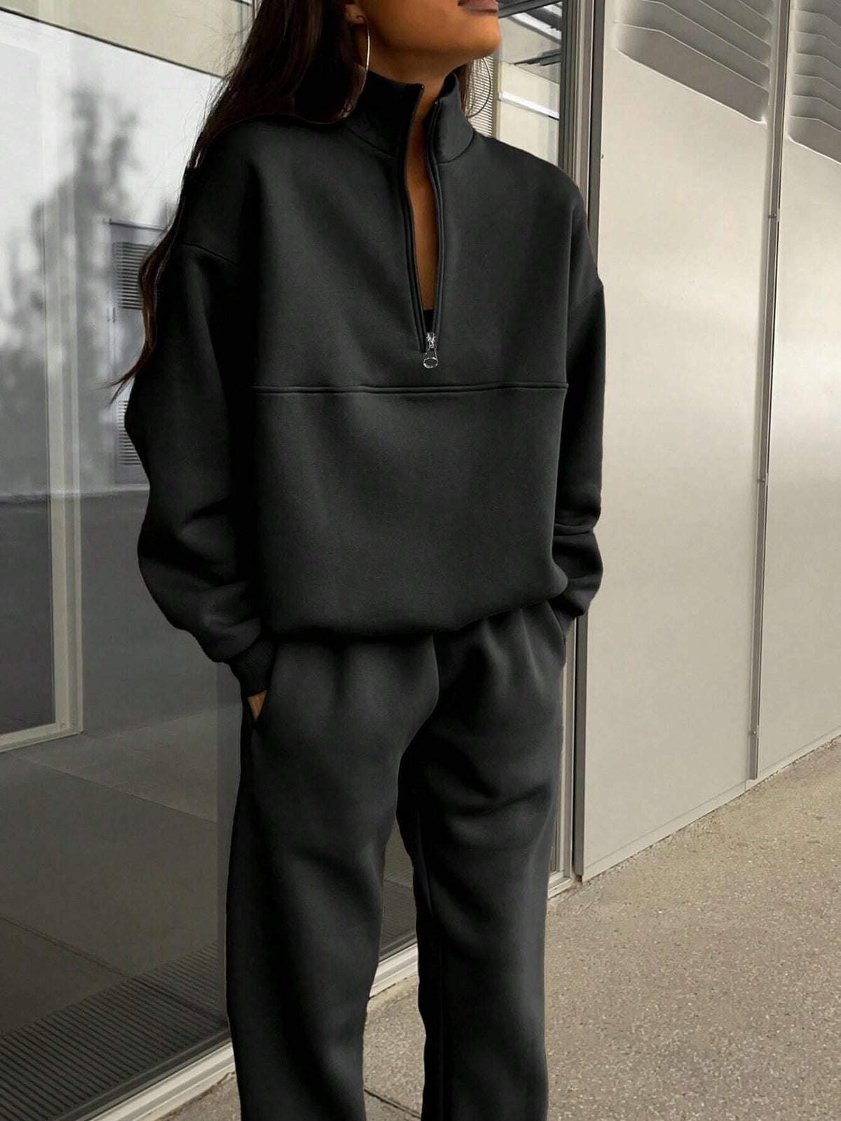 Long-sleeved Sports Sweatshirt Suit Fashion Stand-up Collar Zip-up Top And Elastic Band Trousers With Pocket Srping Fall Clothing For Women NorixaFashion.com