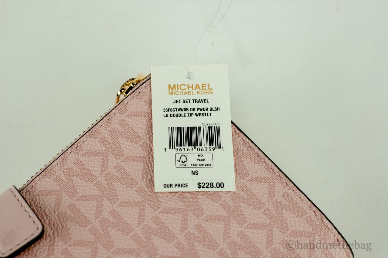 Michael Kors Jet Set Travel Dark Powder Blush PVC Large Double Zip Wrist Wallet LadyShow.Store