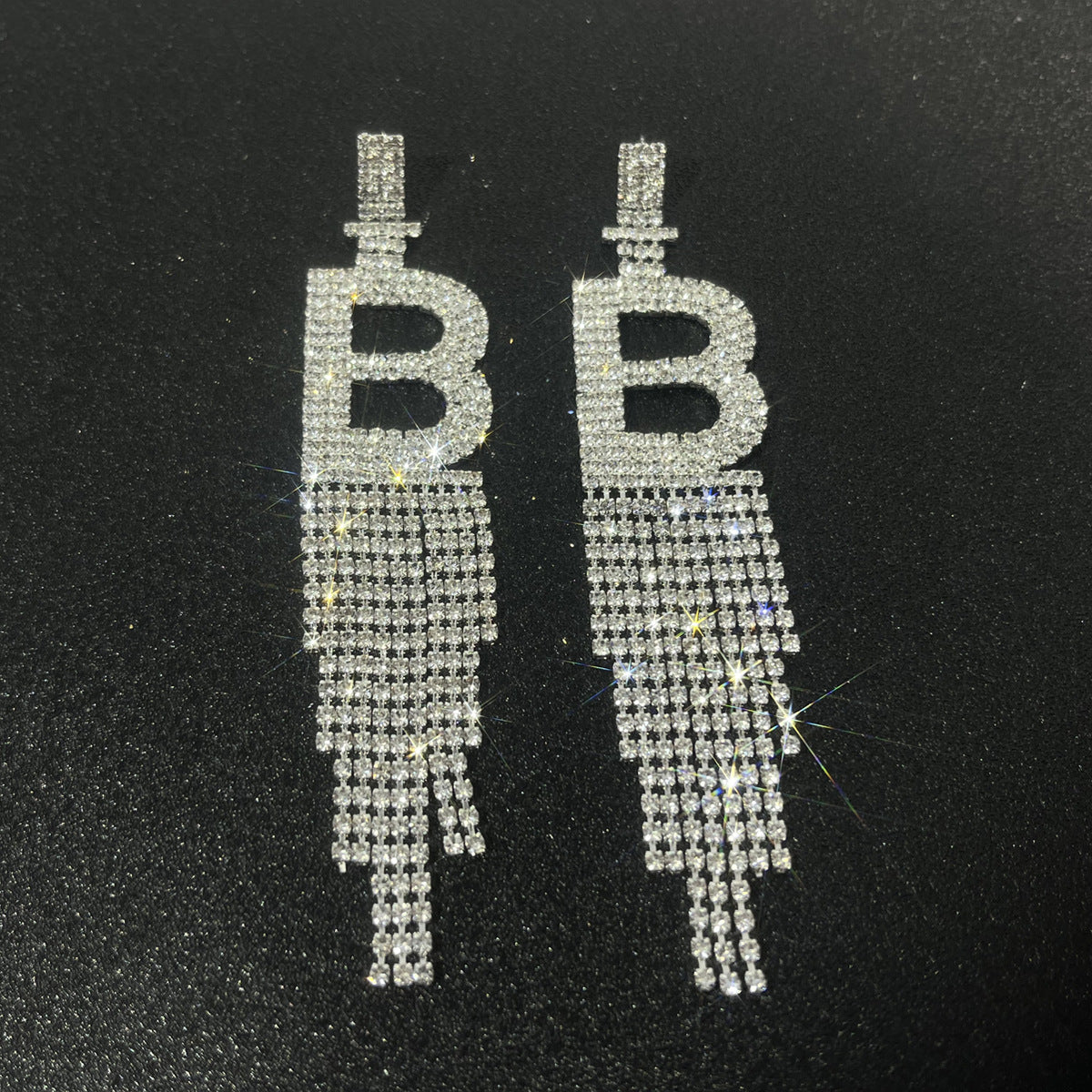 Fashion Jewelry 925 Silver Needle Ornaments Rhinestone Letter B Earrings Banquet Tassel Ear Ornaments Female