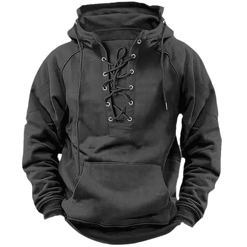 Ins Lace-up Hoodie Casual Sports Pocket Sweatshirt Men's Long-sleeved Top Clothing LadyShow.Store