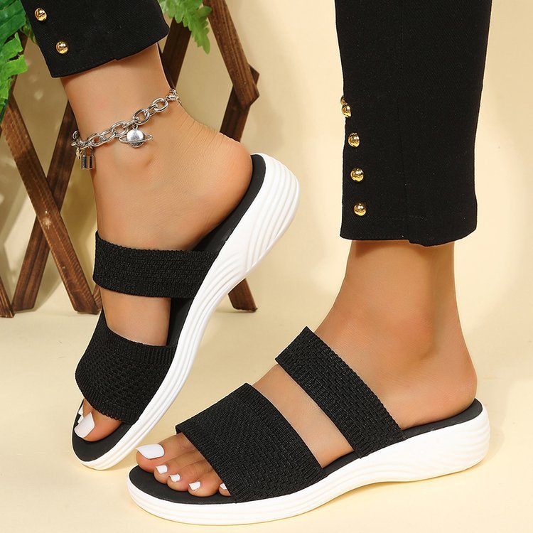 Large Size Fly Woven Mesh Casual Outdoor Platform Beach Sandals LadyShow.Store