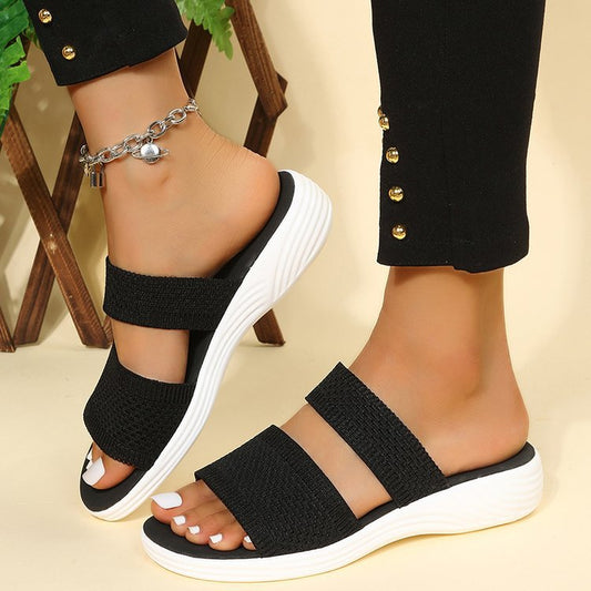 Large Size Fly Woven Mesh Casual Outdoor Platform Beach Sandals LadyShow.Store