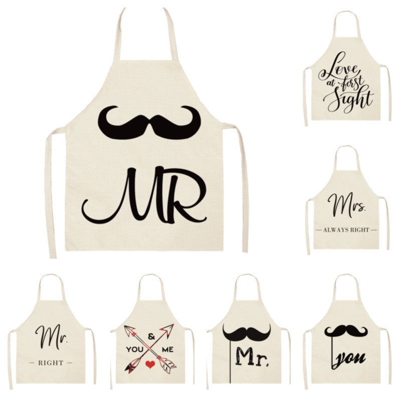 Letter Linen Apron Kitchen Stain-resistant Sleeveless Coverall PearlNestDecor.com