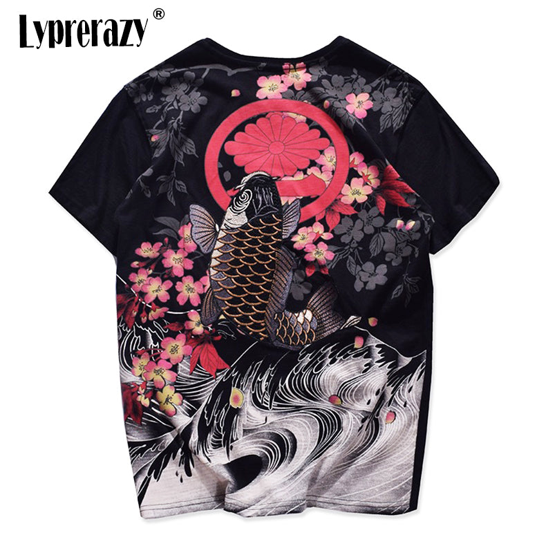 Vintage Japanese Harajuku Floral Carp Men's T-shirt Pi-Mart