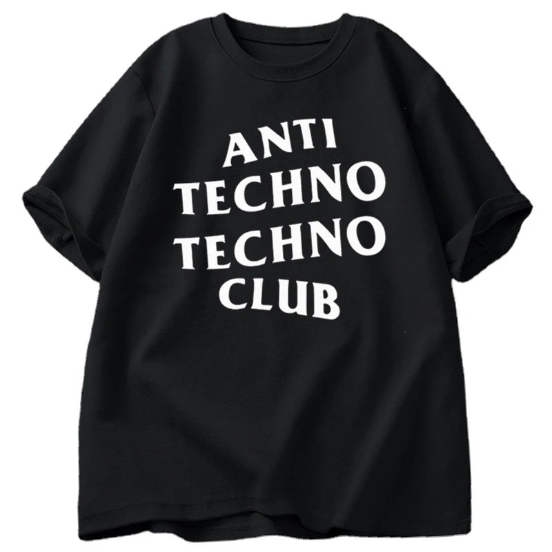 Funny Anti Techno Club Graphic Oversized T-Shirt Pi-Mart