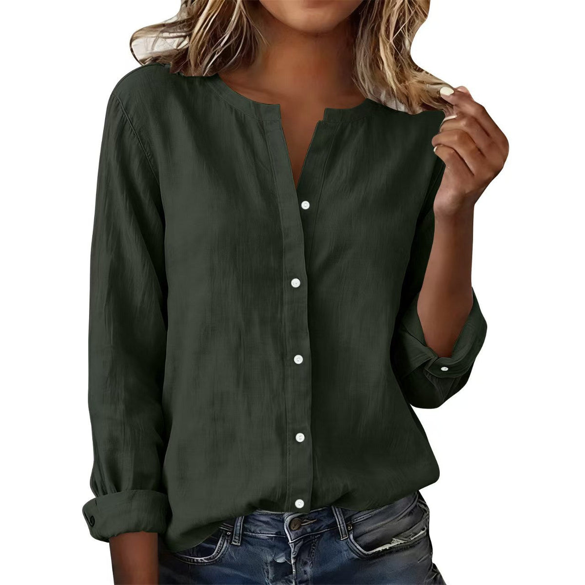 2026 European And American  Independent Site Bamboo Cotton Plus-Size Casual Stand-Collar Women's Shirt NorixaFashion.com