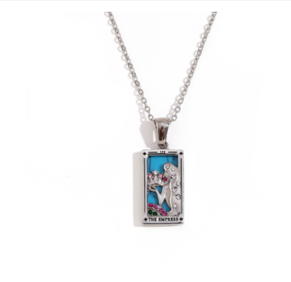 Fashion Tarot Necklace With Rhinestones Diamond Set Pendant Stainless Steel Rectangular Drip Necklace Jewelry CJD2