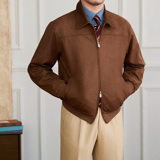 Suede Bomber Jacket Men's Casual Turn-down Collar Coat