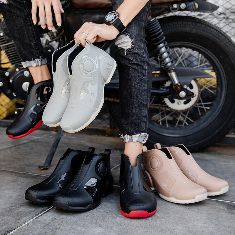 Motorcycle Rain Boots Men's Summer Youth Outdoor Non-slip Wading Shoes Fashion Low Top Flat Work Shoes Rubber Shoes LadyShow.Store