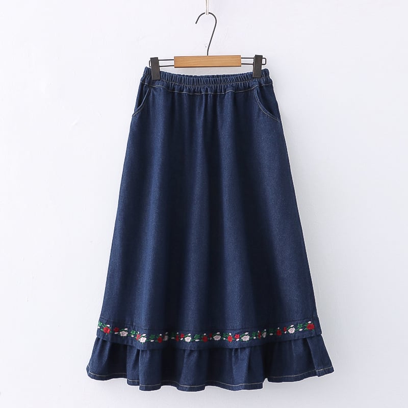 Women's Fashion Embroidery Denim Skirt Pi-Mart