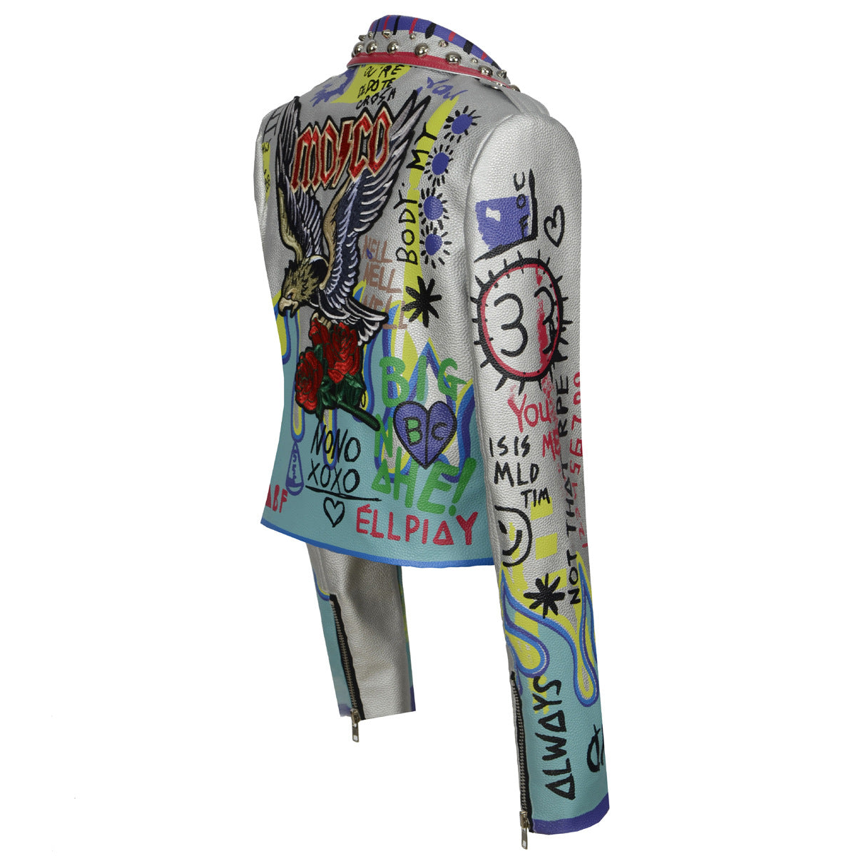 Punk Rock Style Women's Leather Jacket with Studs Pi-Mart