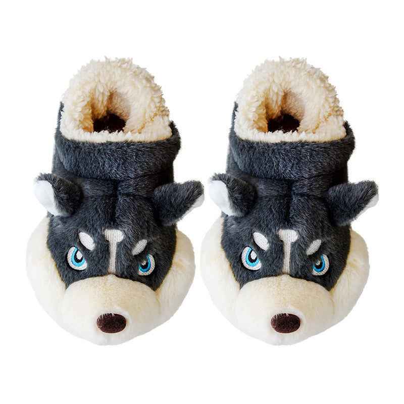 Cute Husky Cartoon Pure Cotton Slippers Men's Style Warm Indoor Slippers For Winter Home Use Best YouTube Store